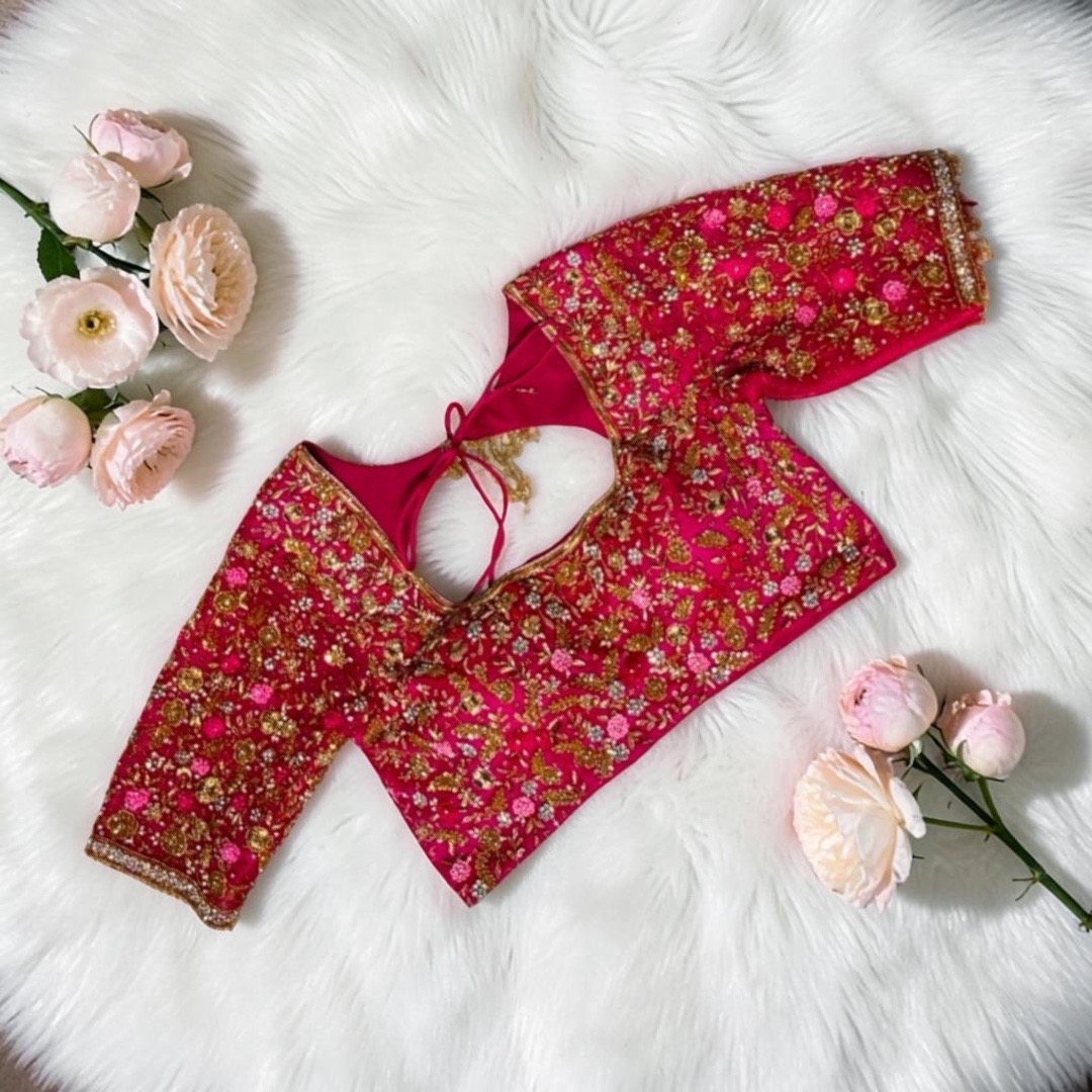 Pink aari work blouse 