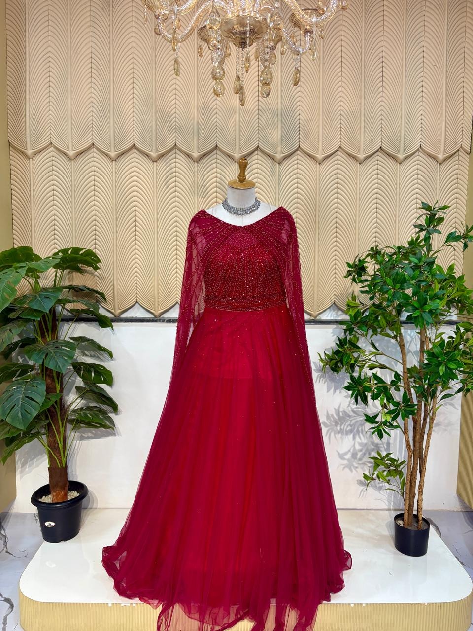 Red cape net gown