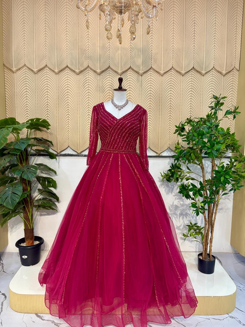 Red full sleves ball gown