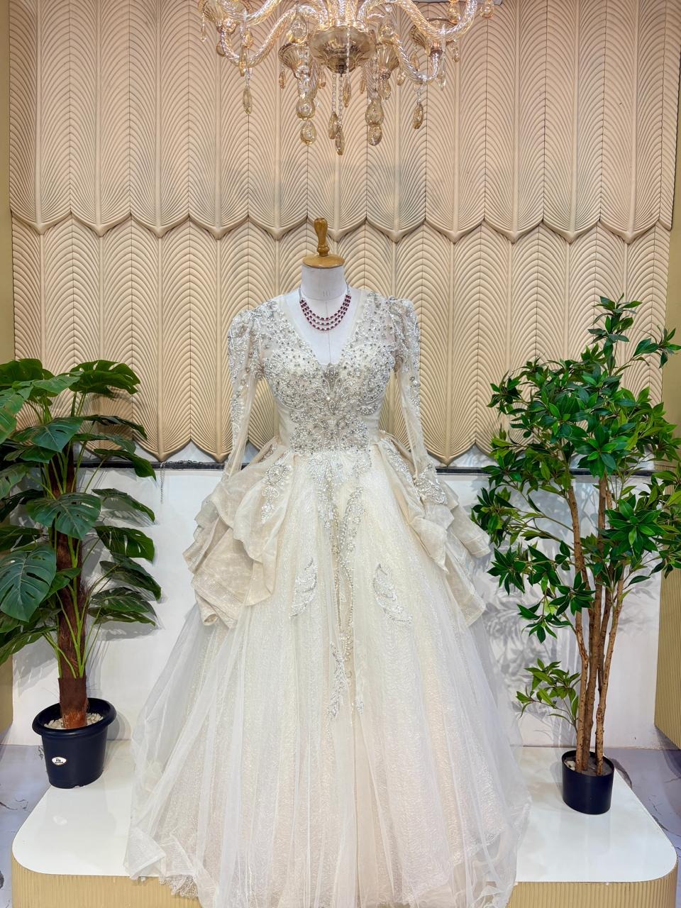 White full sleeves ball gown 