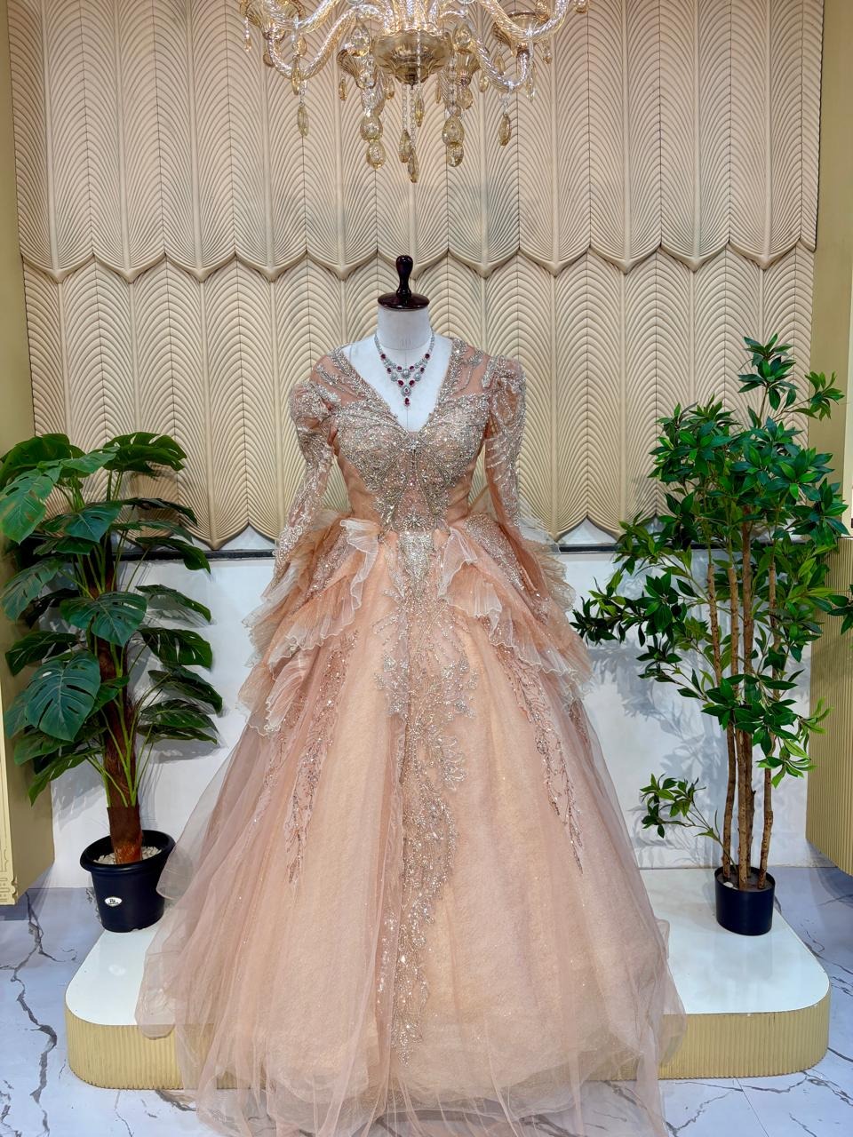 Peach pink ball gown 