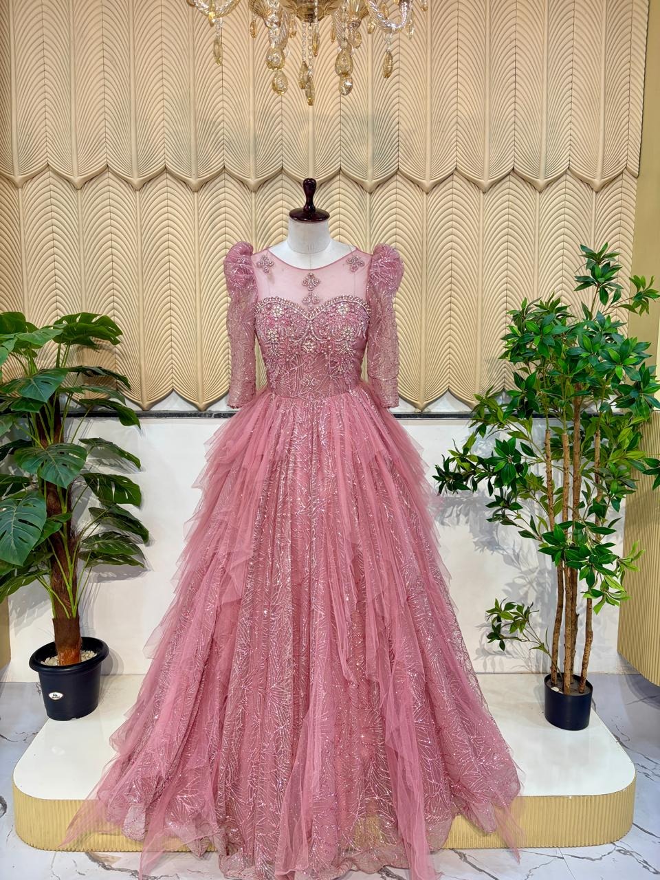 Pink full sleves ball gown 