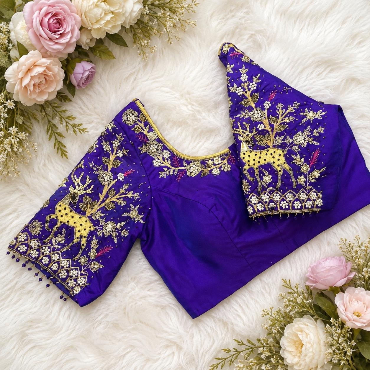 Purple Aari Work Blouse