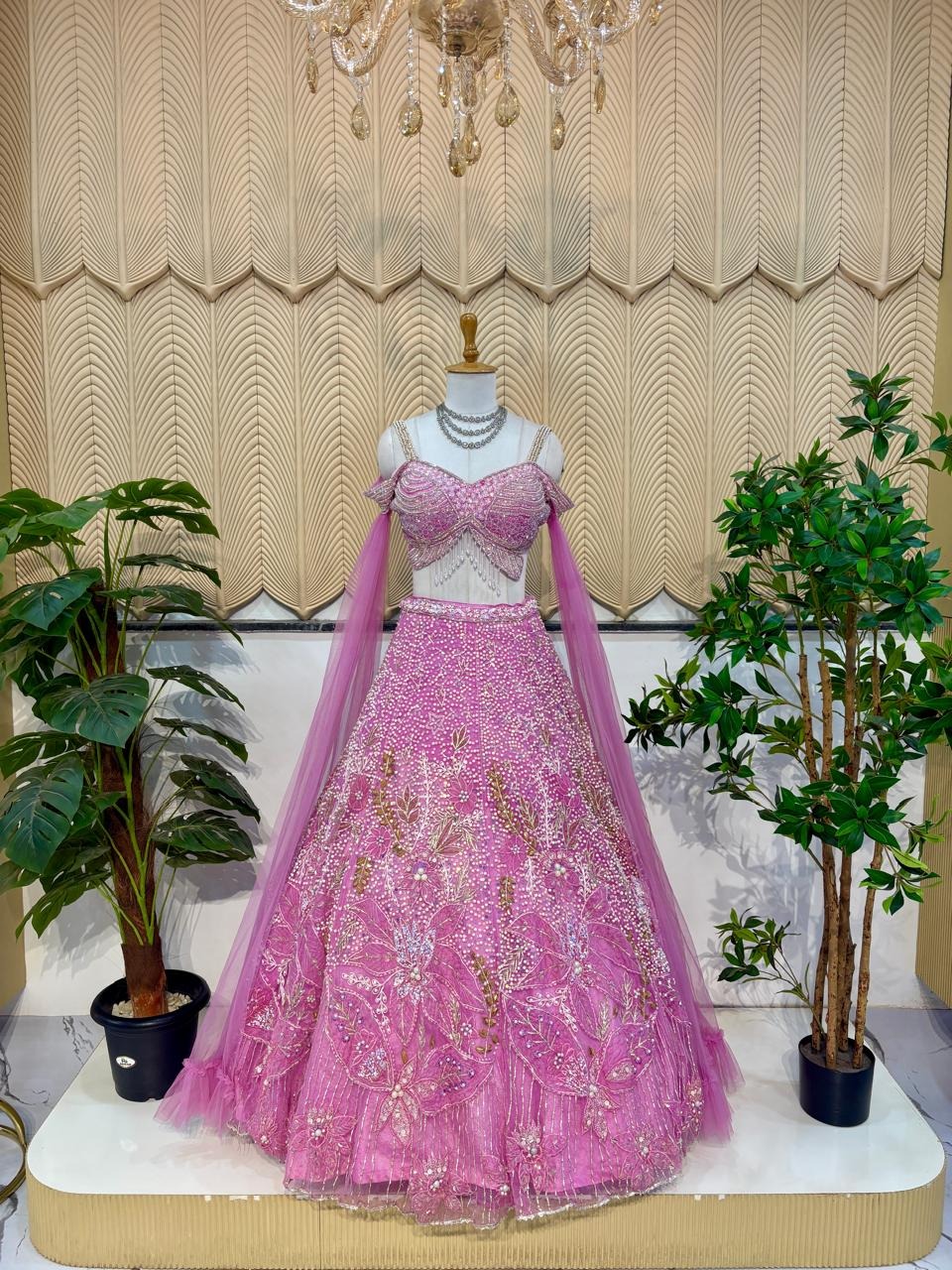  Pink Off Shoulder Lehenga