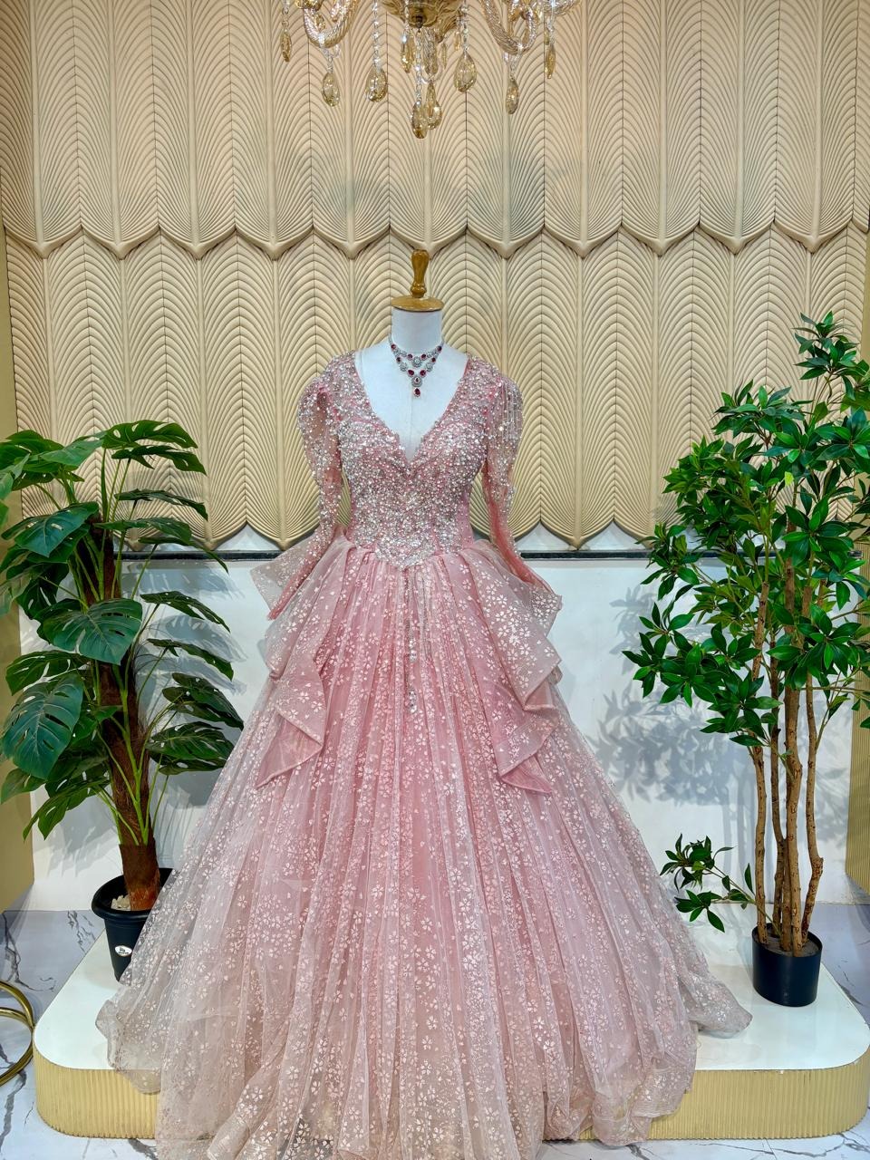 pink fullwork heavy ball gown