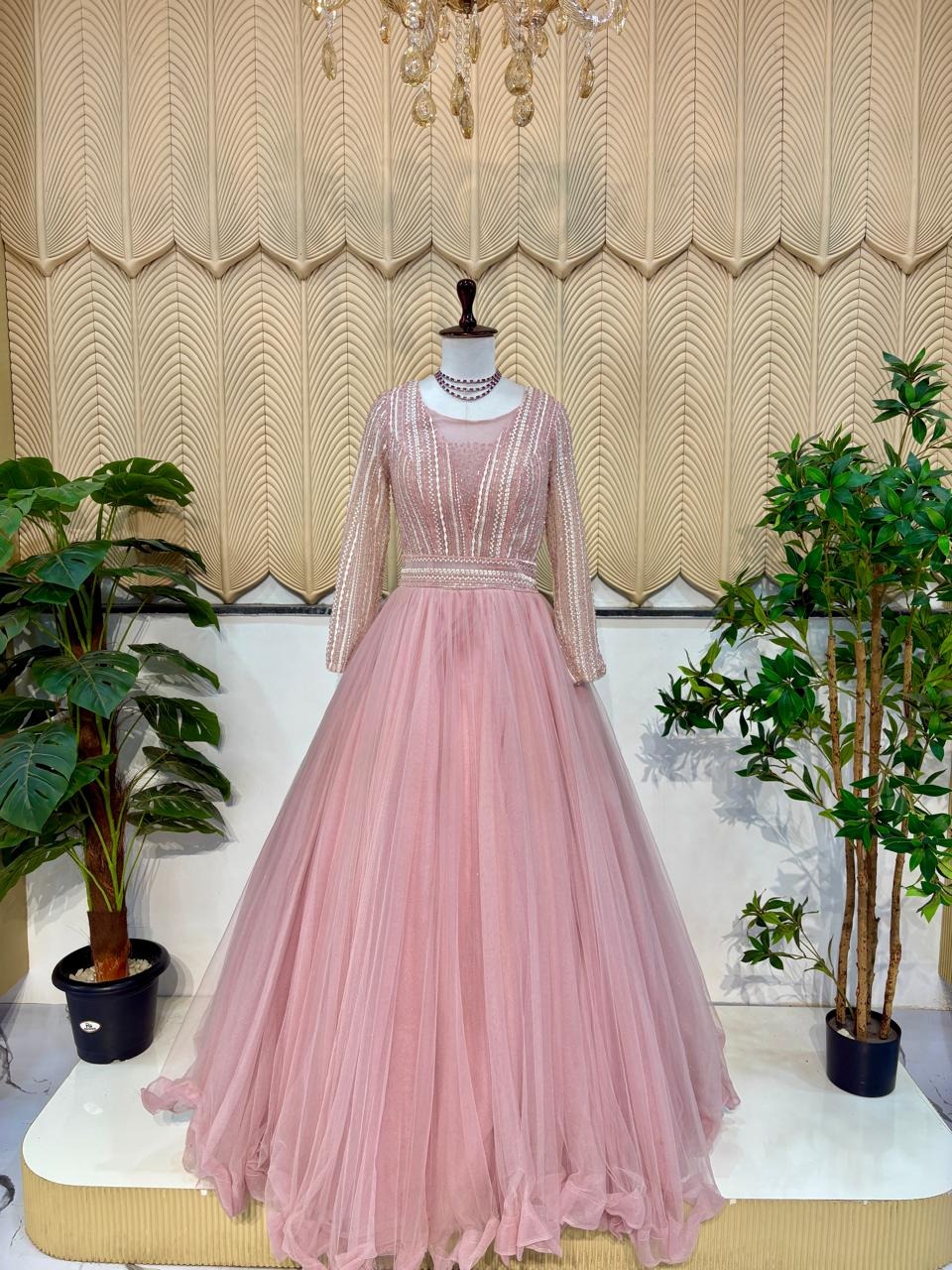Pink new Full sleeves ball gown 