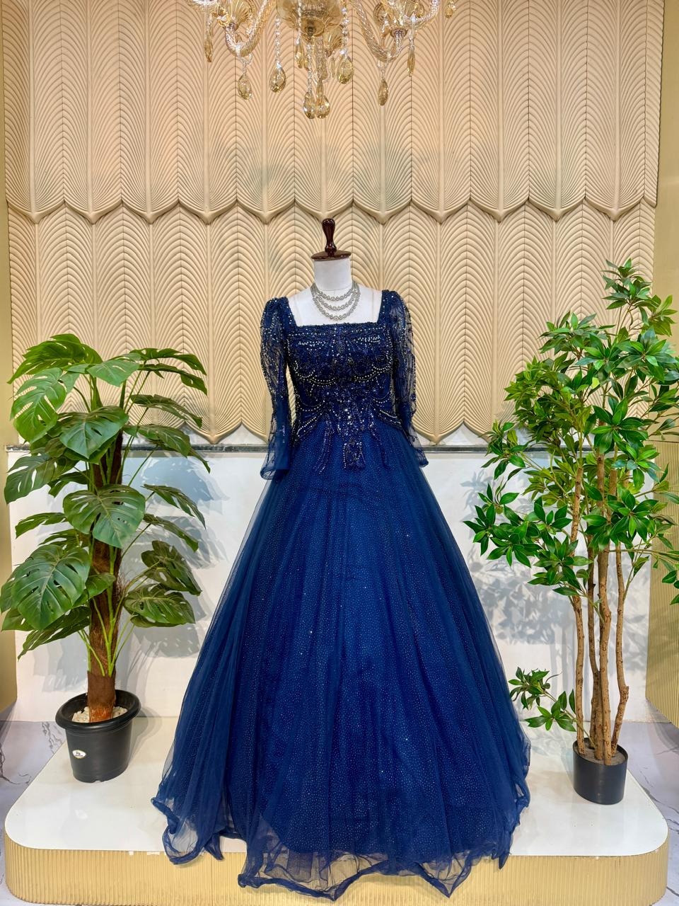 Blue full slevess ball gown new 