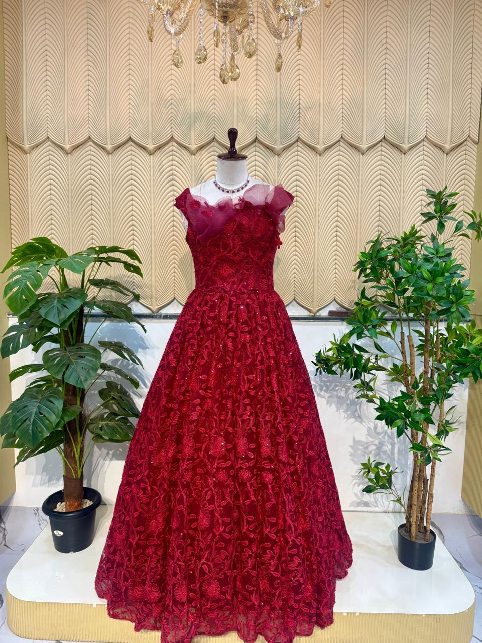Red Textured  Ball Gown