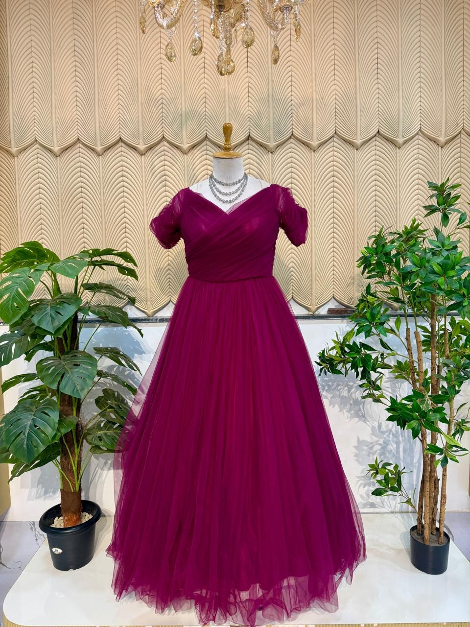Purple drapping netgown 