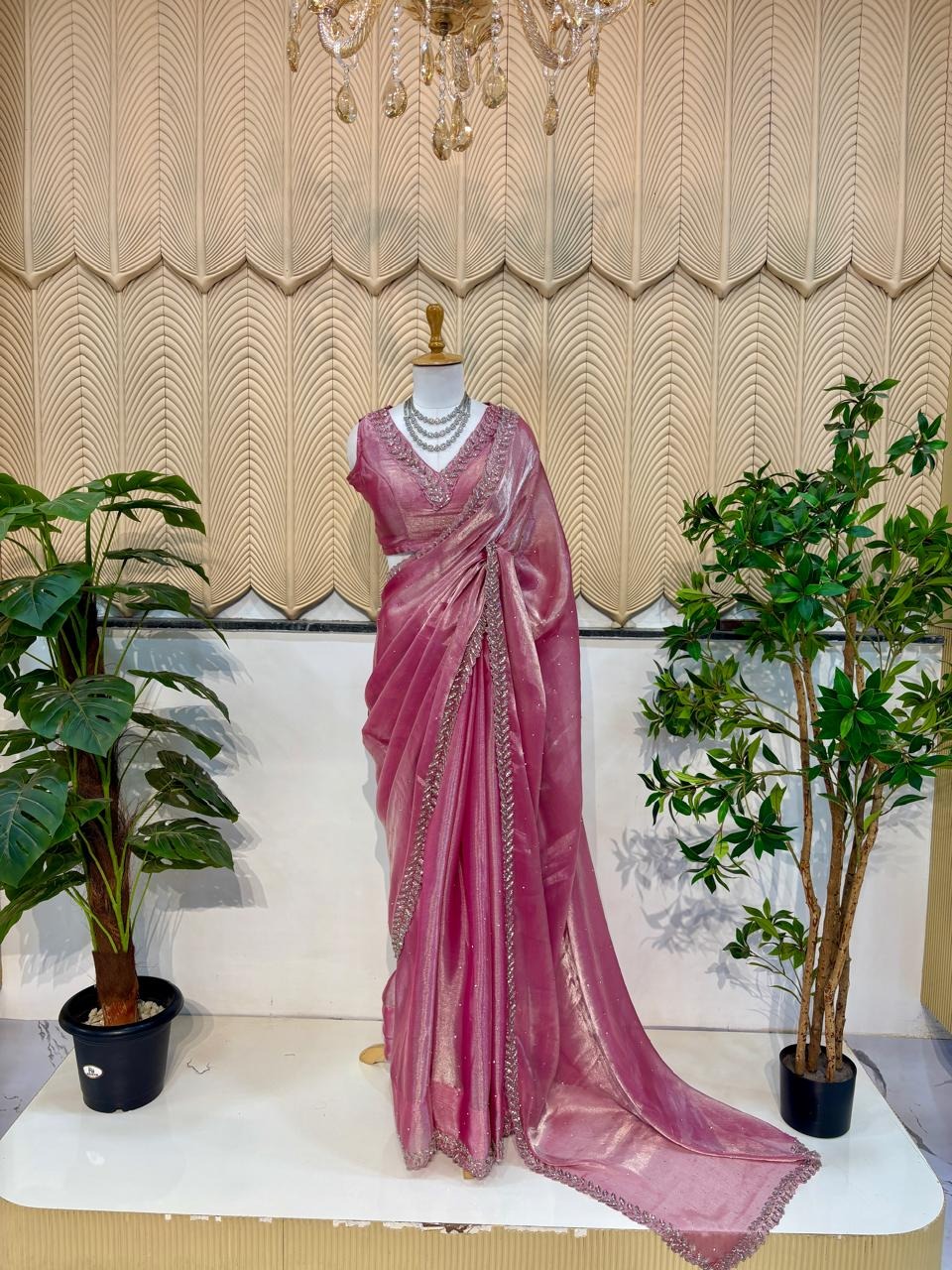 Pink Organza Western Saree