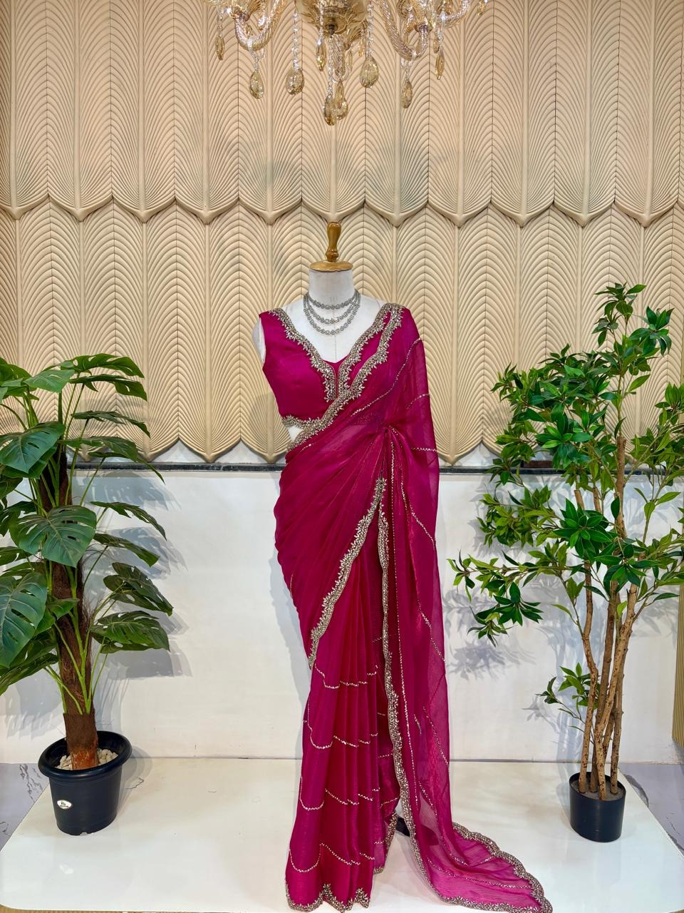 Dark Pink chiffon Saree 