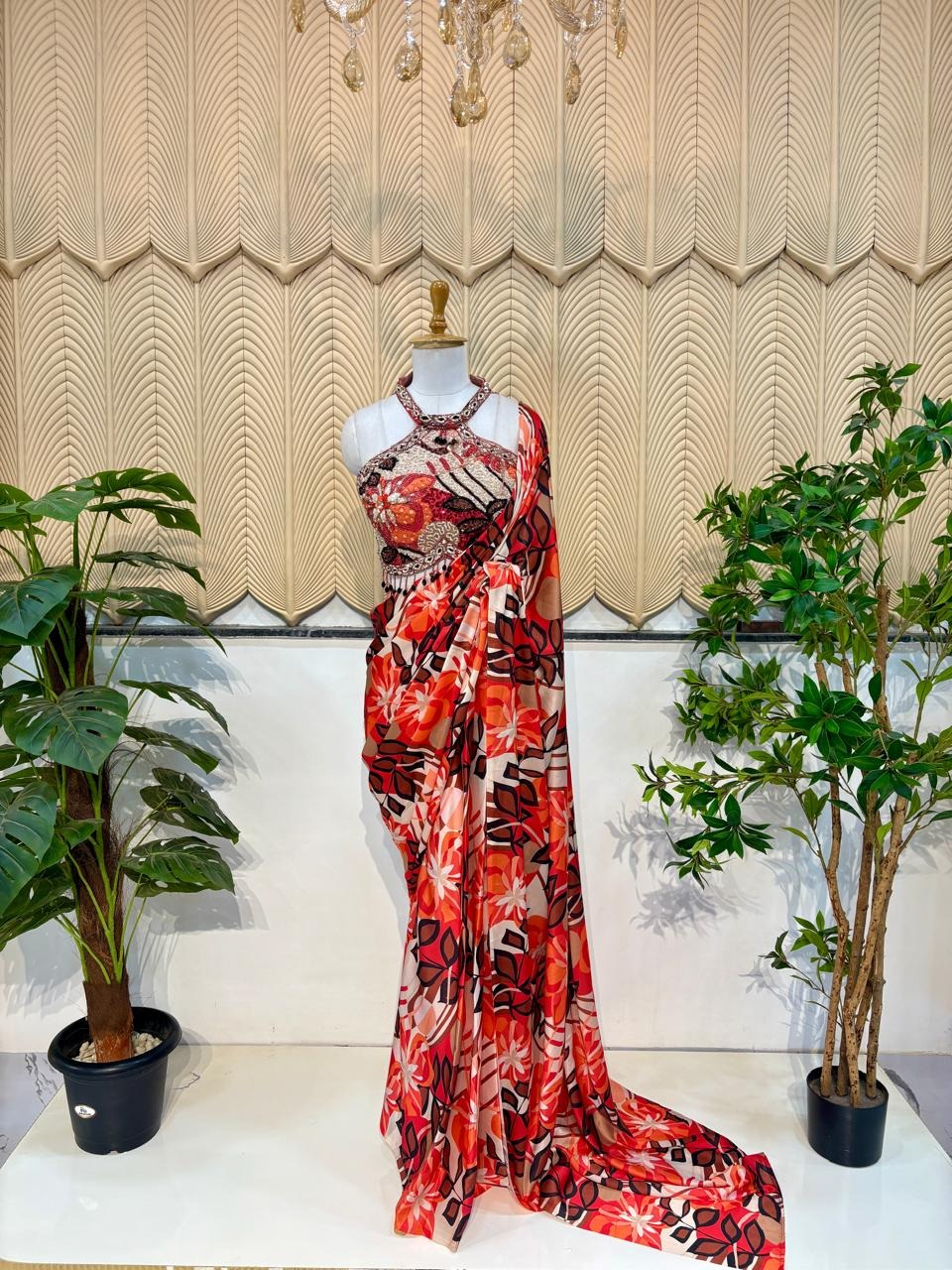 Orange and black  saree