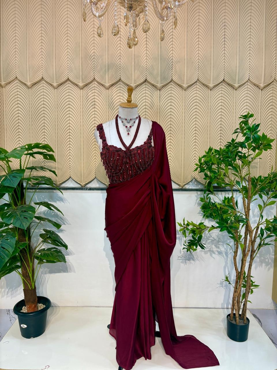 Maroon Plain Saree 