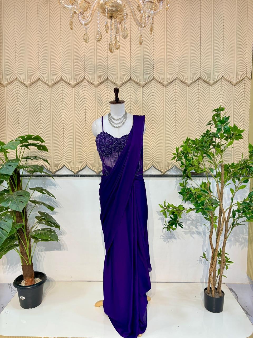 Purple plain saree 