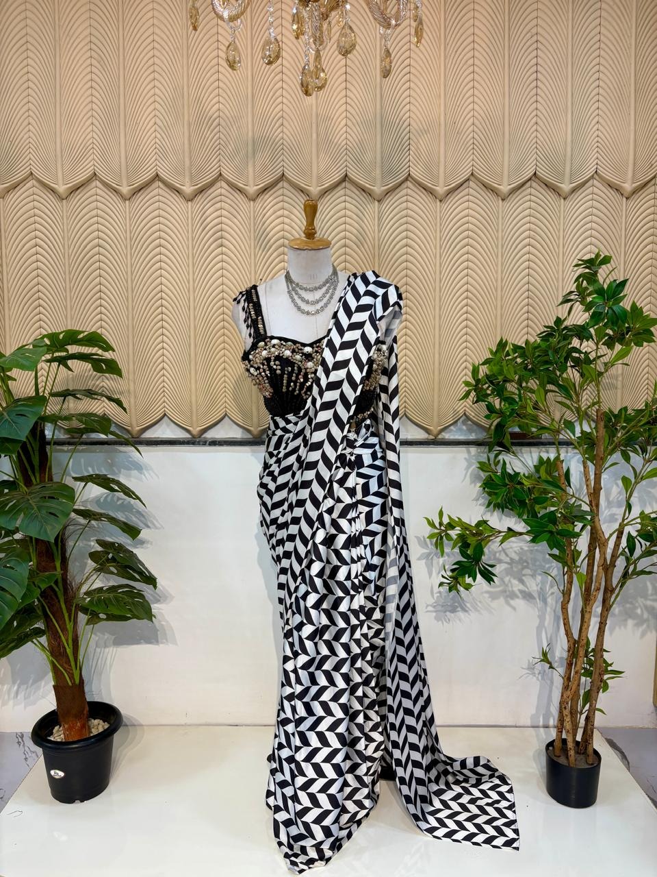 Black and white saree