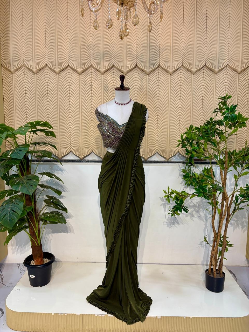 Mehandi green western saree 