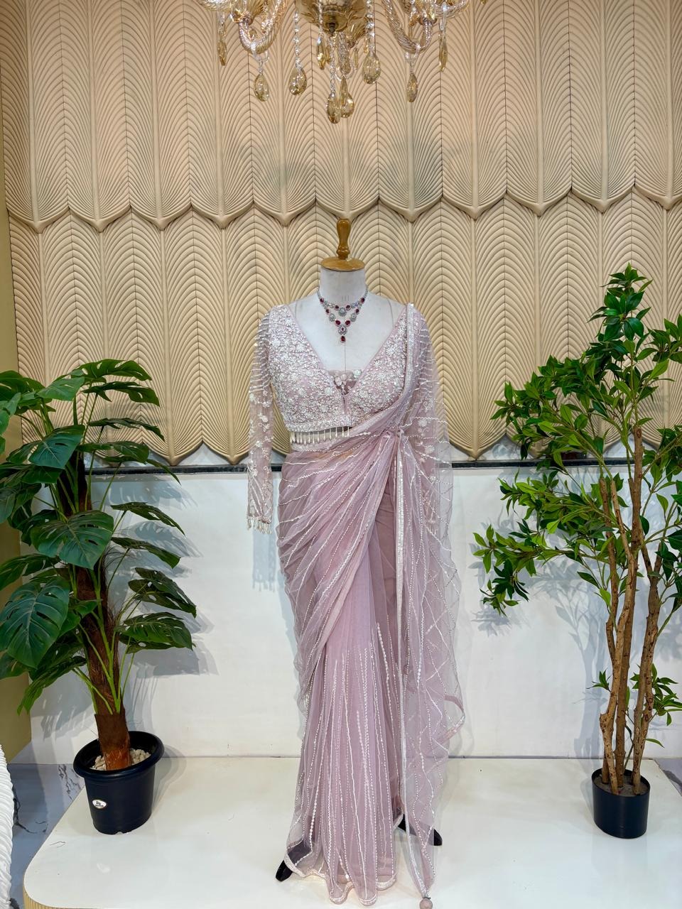 Pink western saree