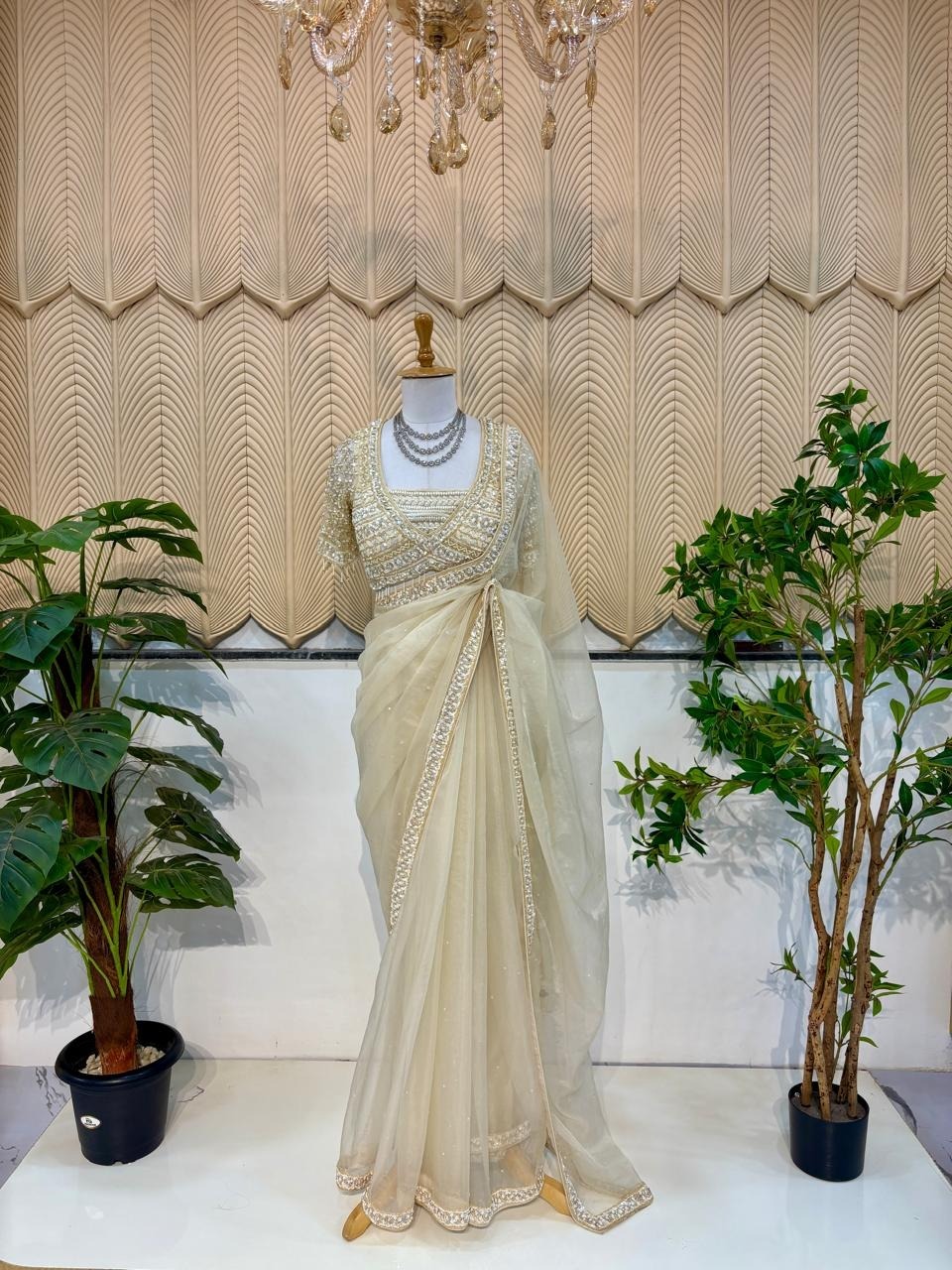 Cream western saree