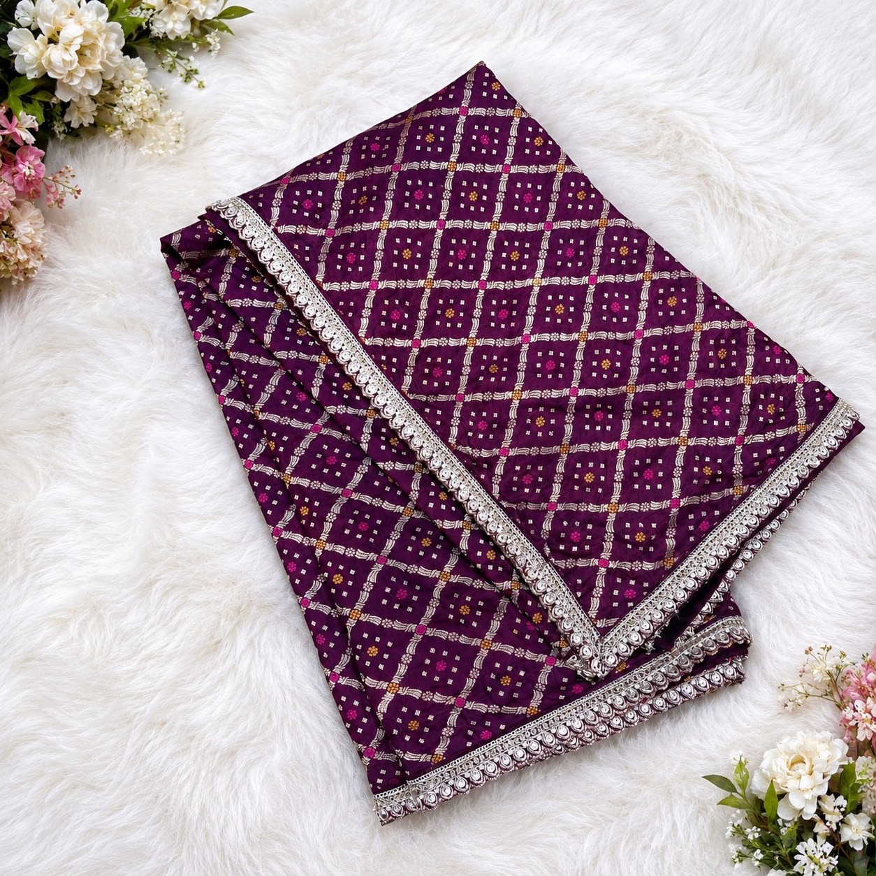 Wine Handwork Dupatta
