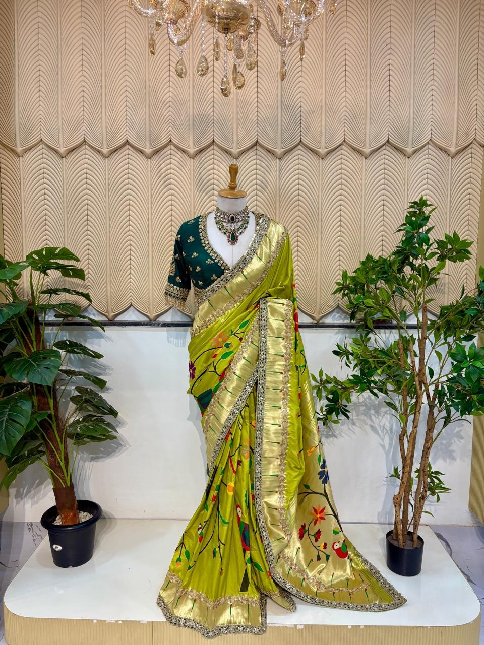 Parrot Green Paithani Saree