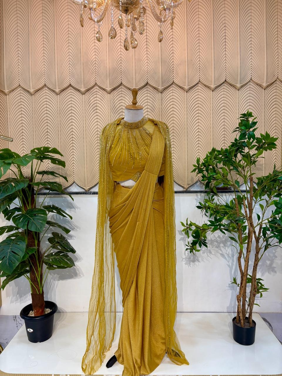 Mustered yellow jacket saree