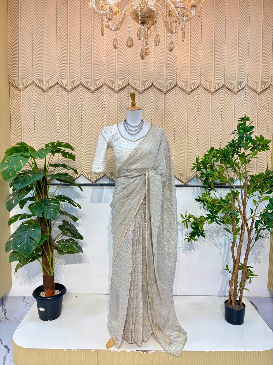 Golden silver line saree