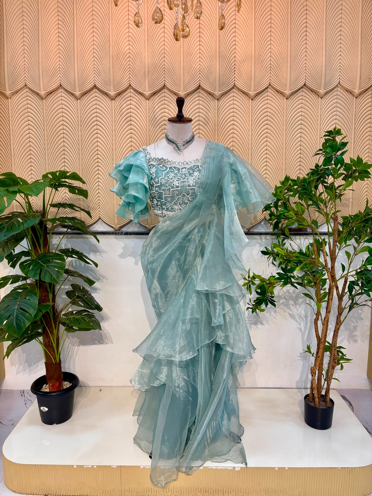 Sky blue Ruffle Lehenga Saree