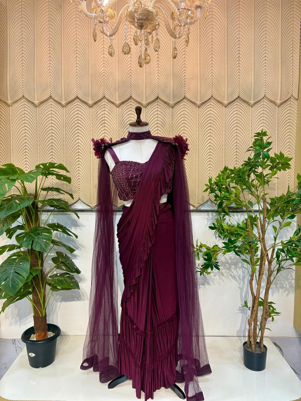 Dark Purple Ruffel Saree
