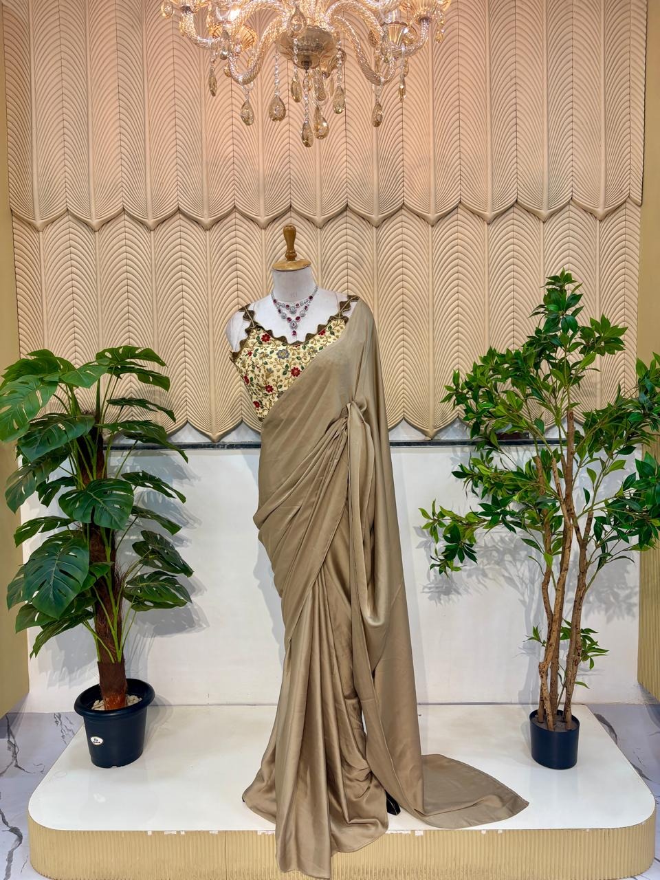 Golden Plain saree 