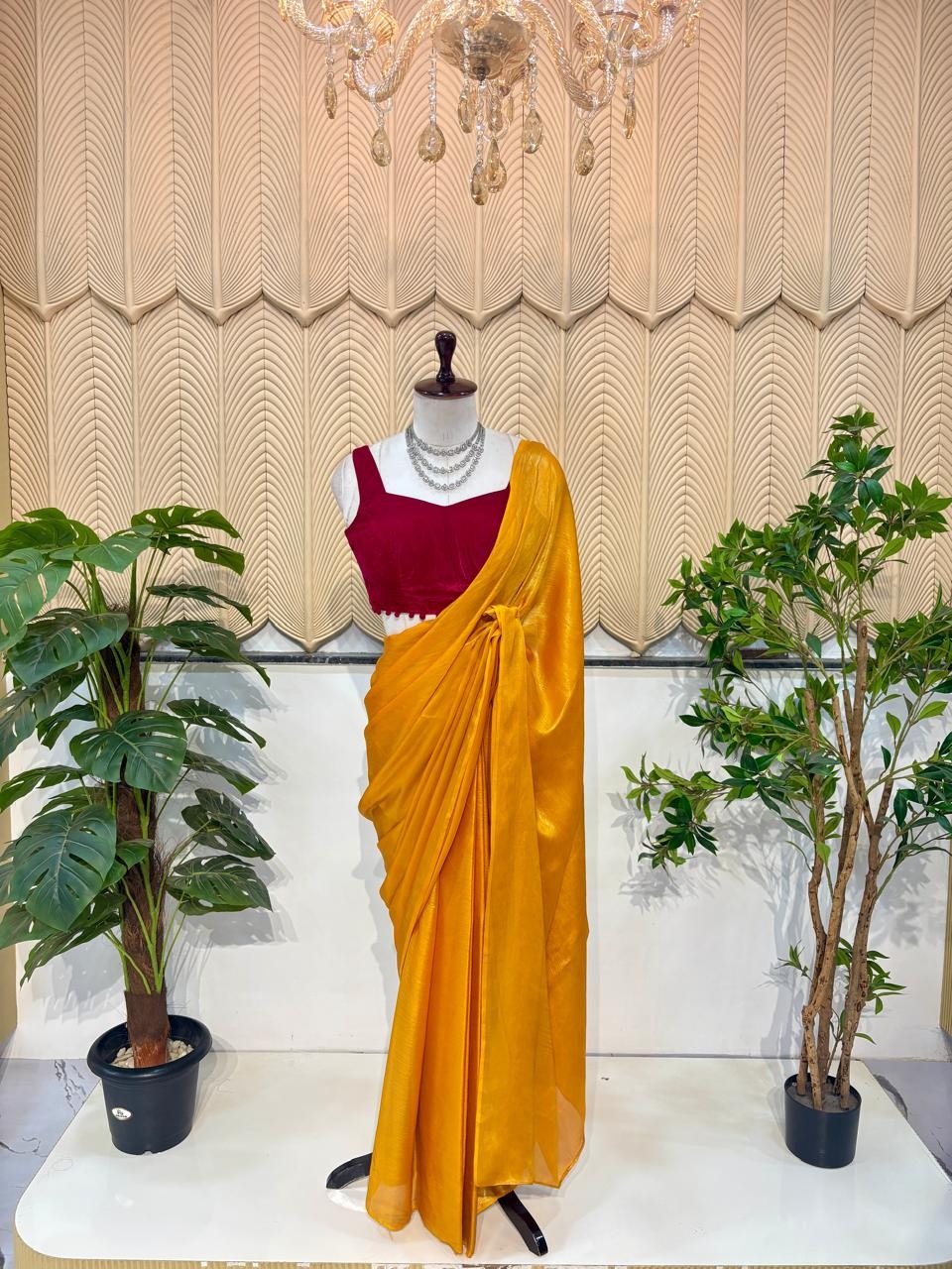 yellow plain saree 