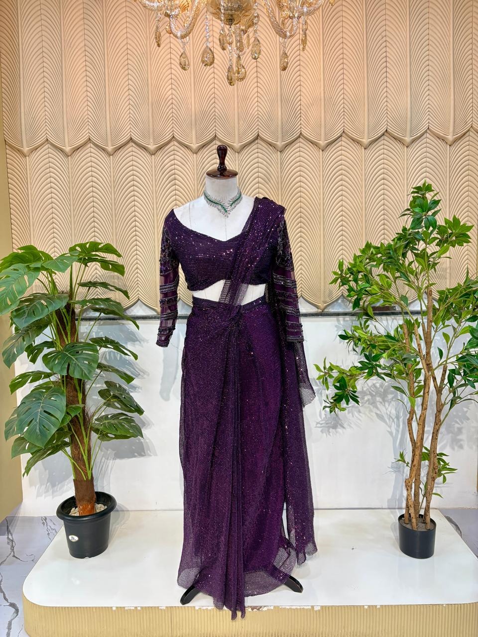 Purple sequins western saree 