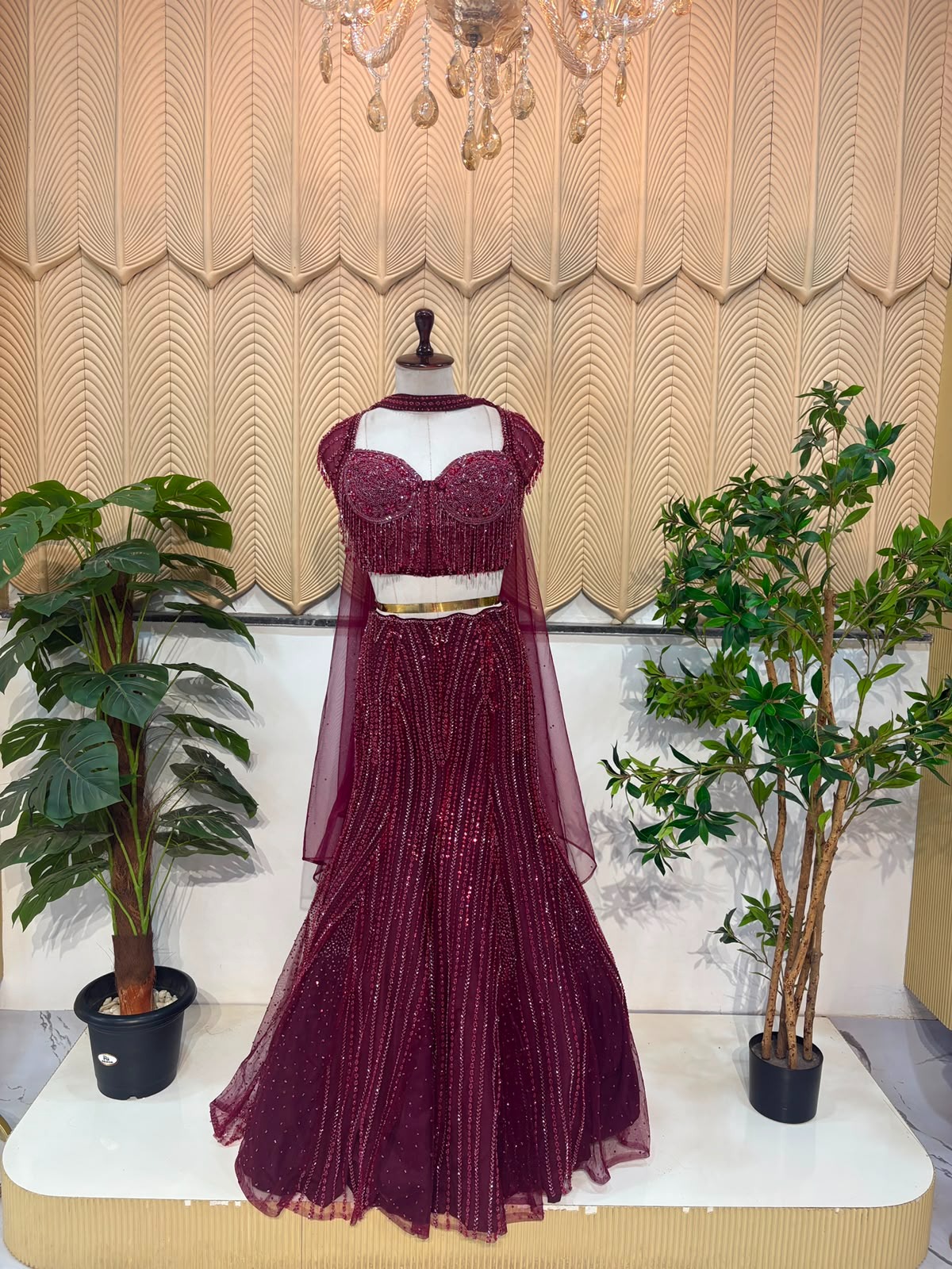 Maroon Handwork Fishcut Lehenga 