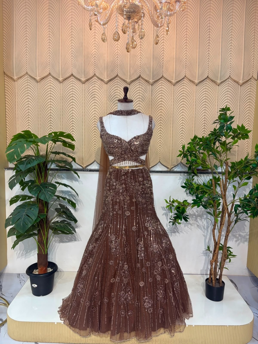 Brown Fishcut lehanga