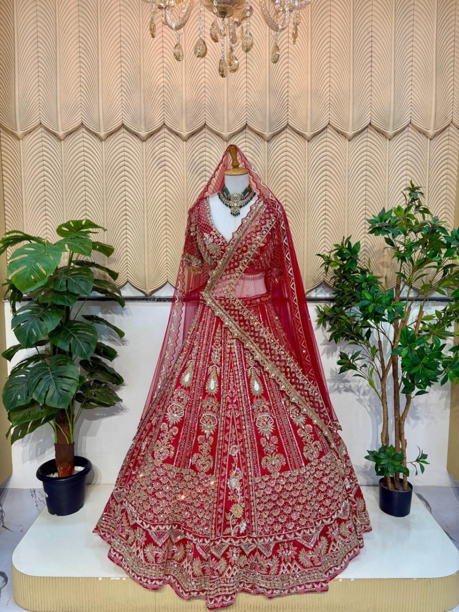 Red Handwork Lehenga