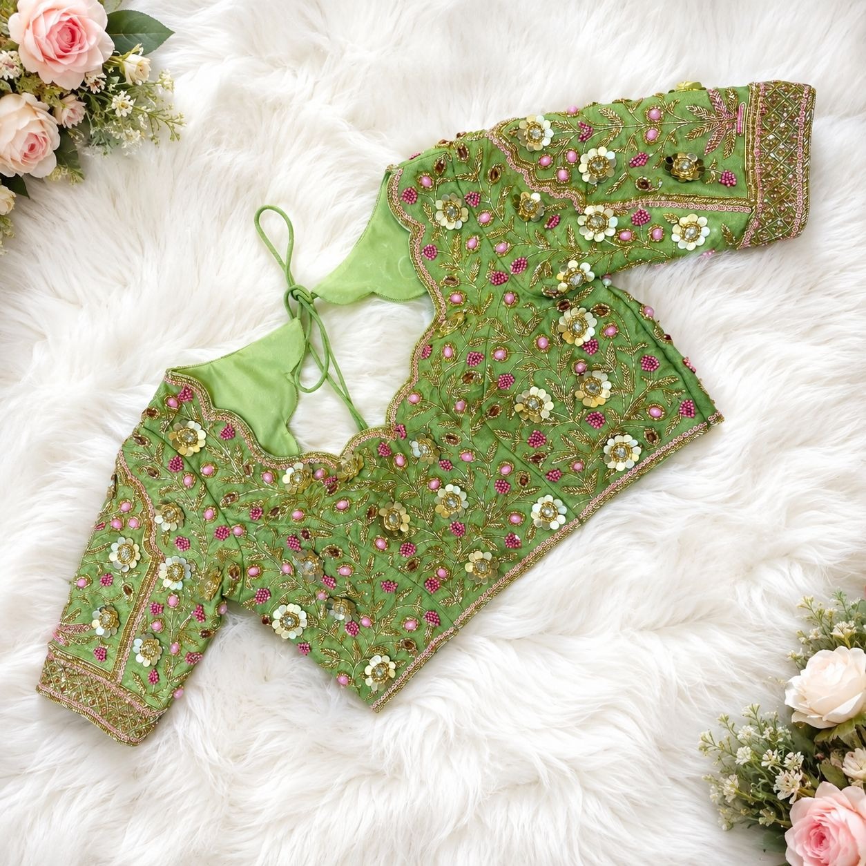 Parrot Green Handwork Blouse