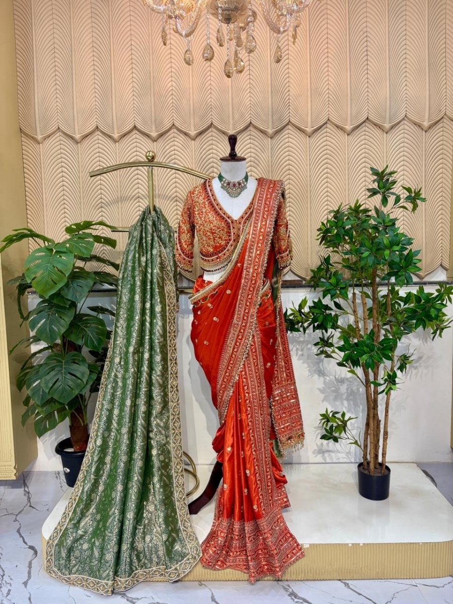 Orange Handwork Nawari saree