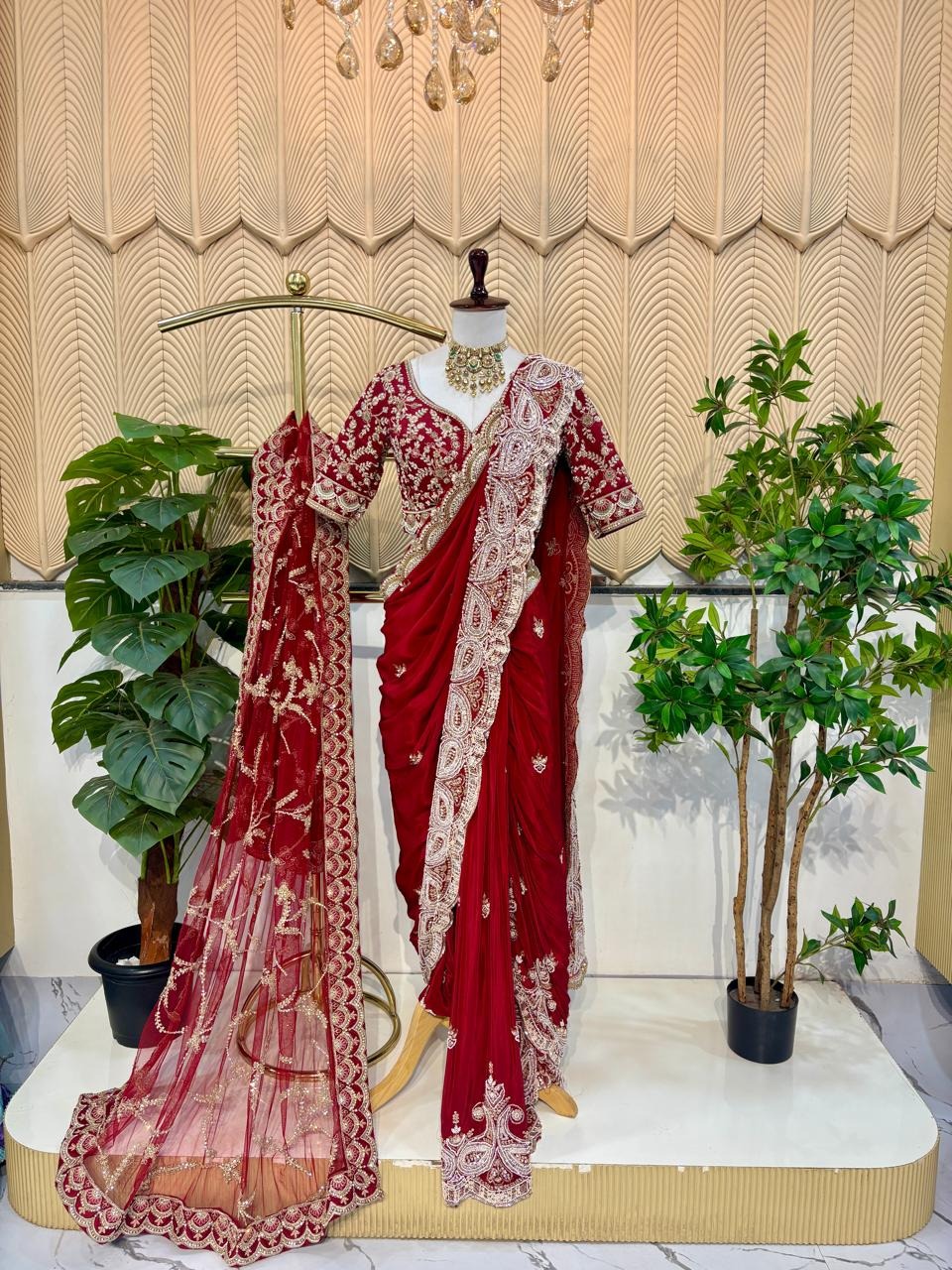Maroon handwork nauvari saree