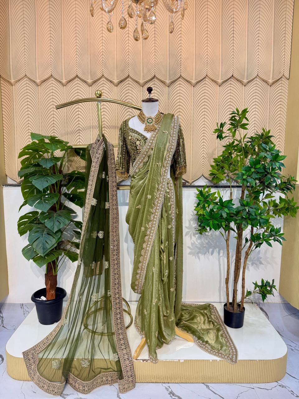 Parrot green tissue  saree 