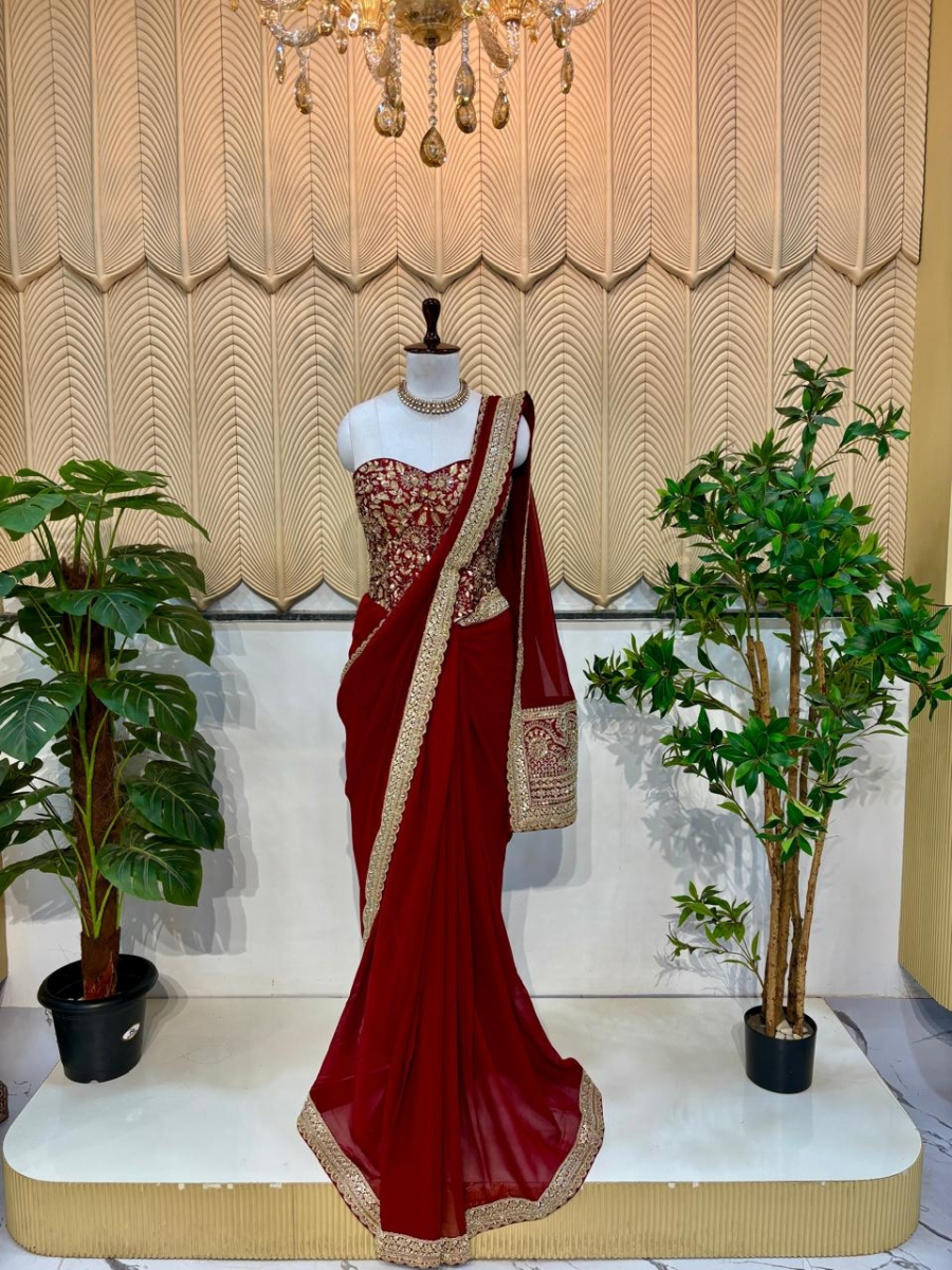 Maroon Handwork Saree