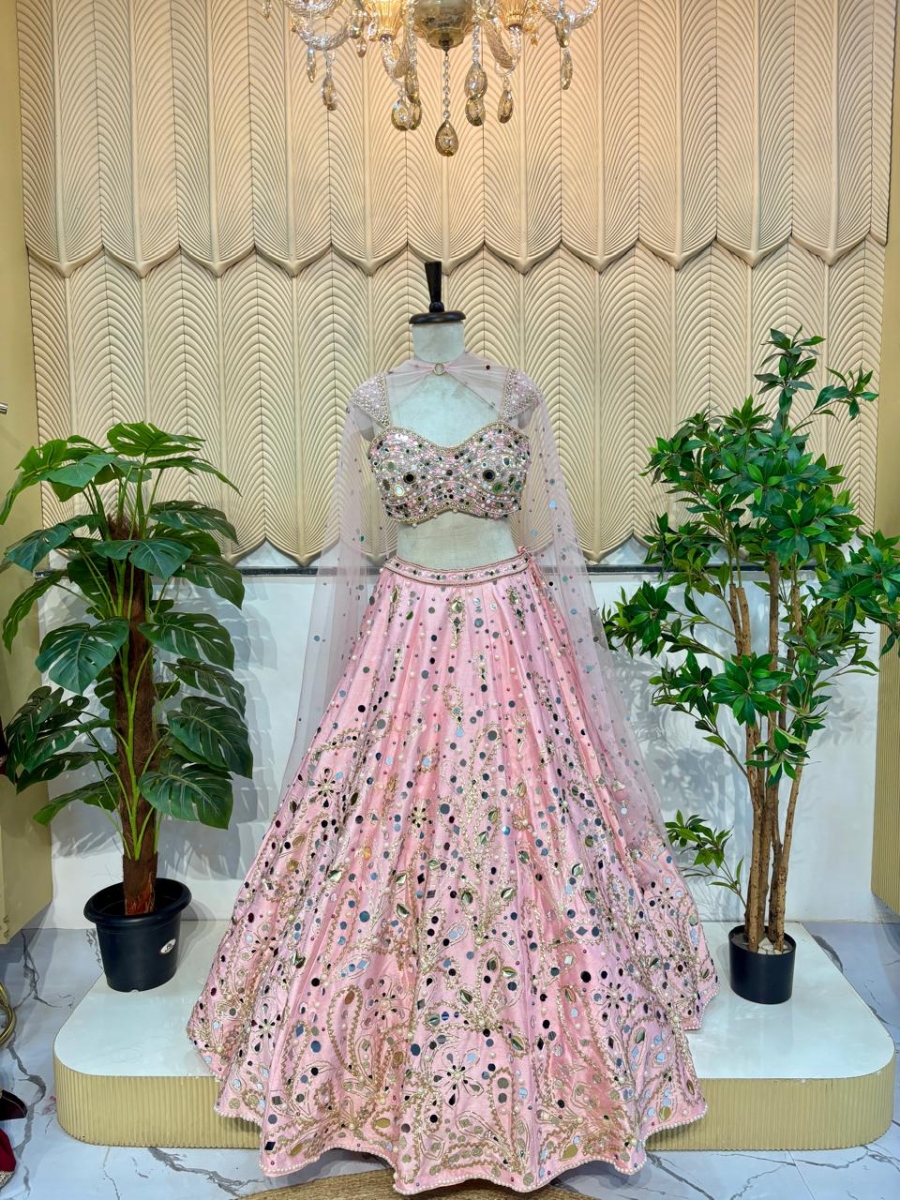 Baby pink Mirrorwork lehenga