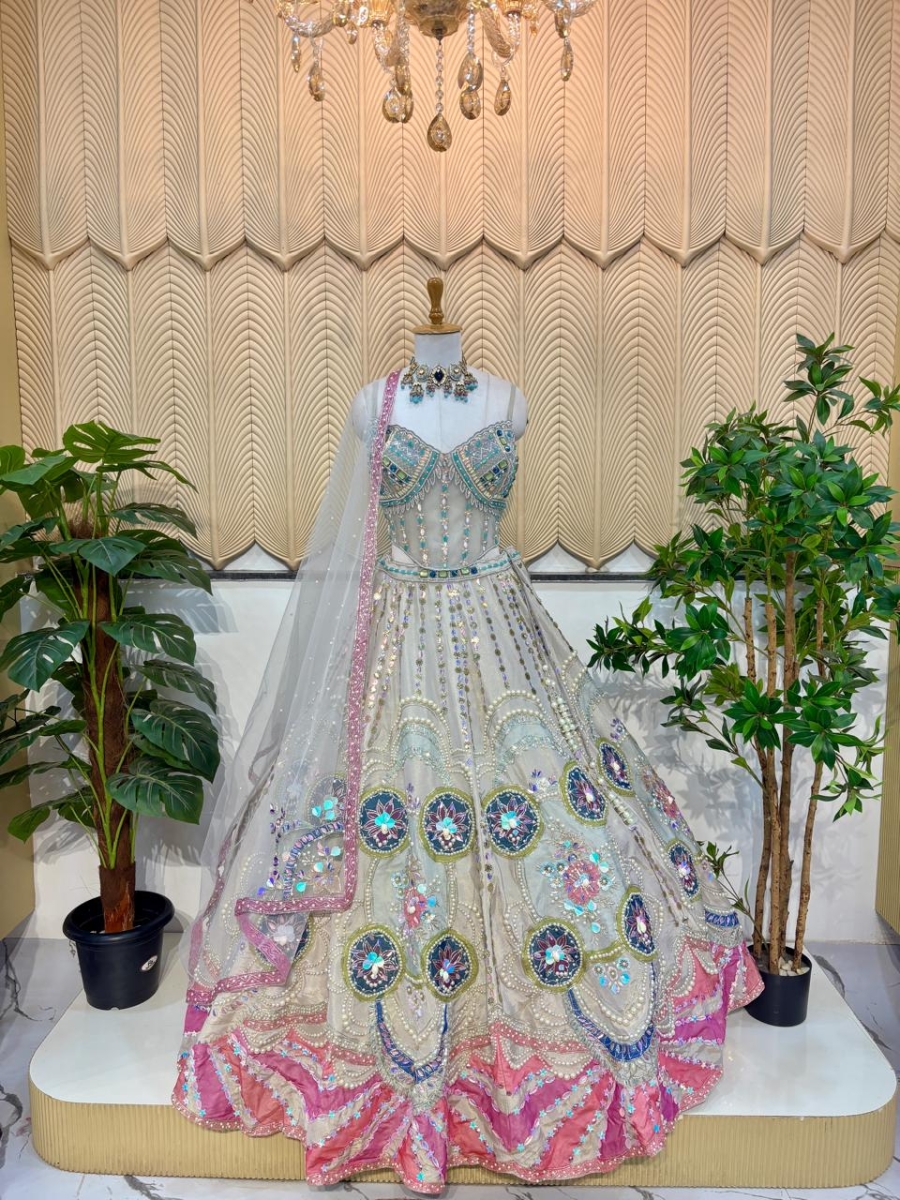 Grey Multicolour Carnival Lehenga